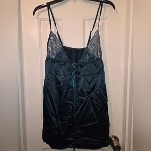 Elegant Dark Green Lace Trim Satin Chemise Babydoll Sleepwear Lingerie. XL. 🔥